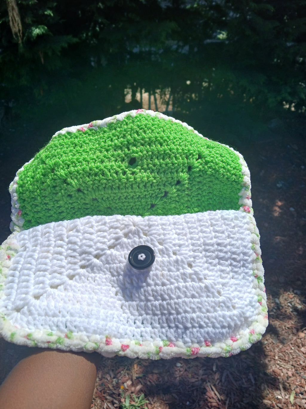 Green and White Clutch Bag