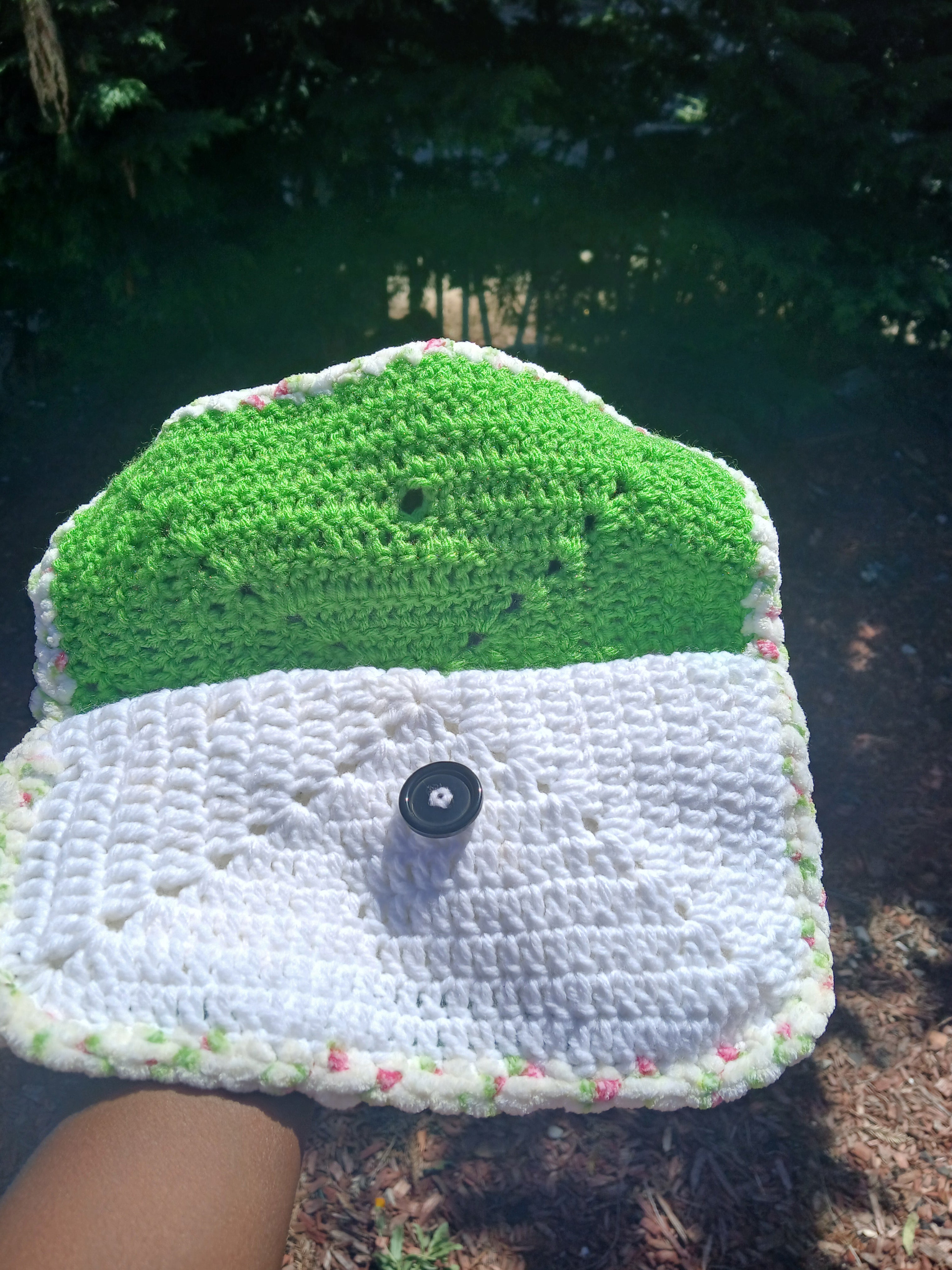 Green and White Clutch Bag