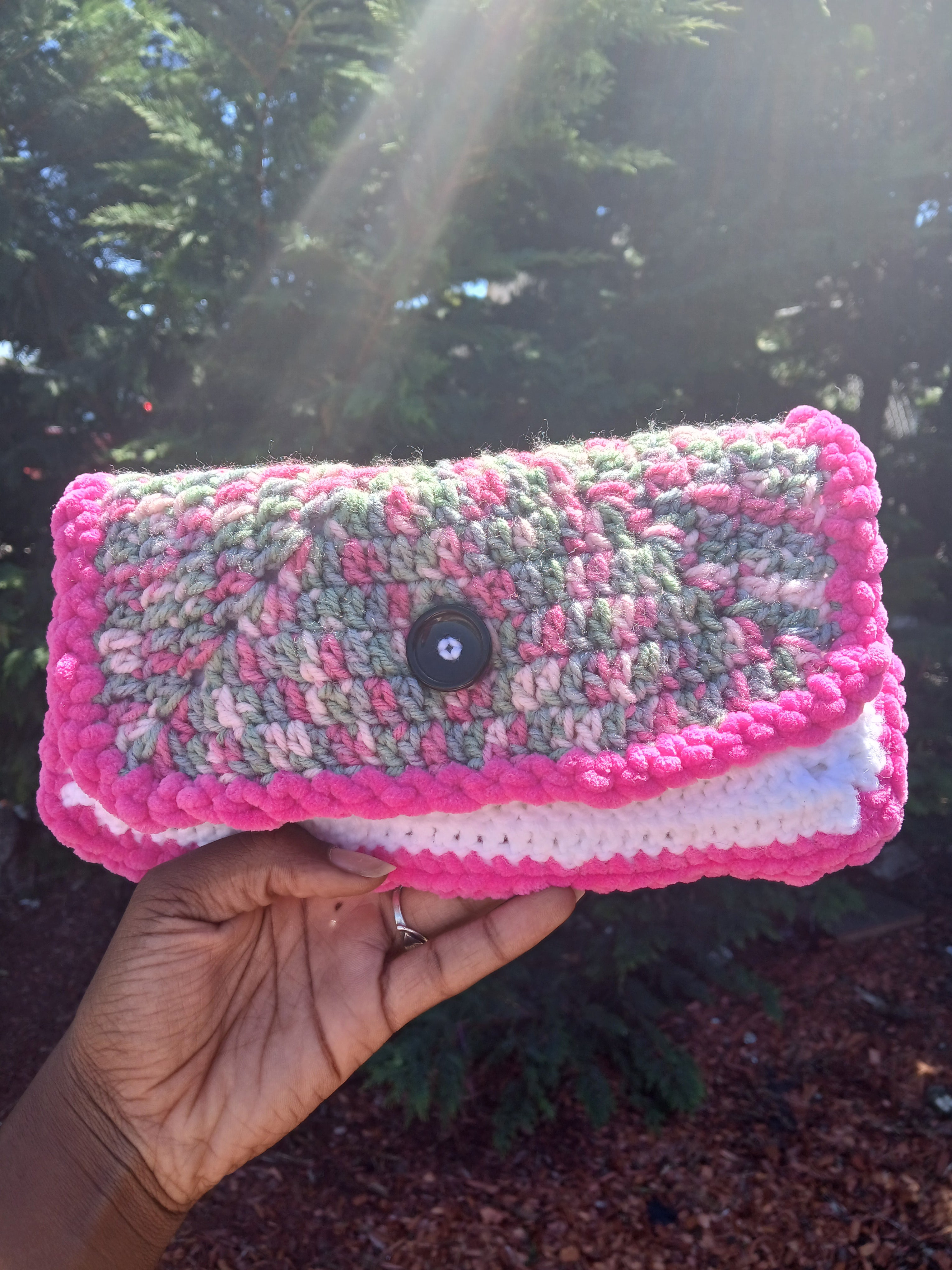 Pink and White Clutch Bag