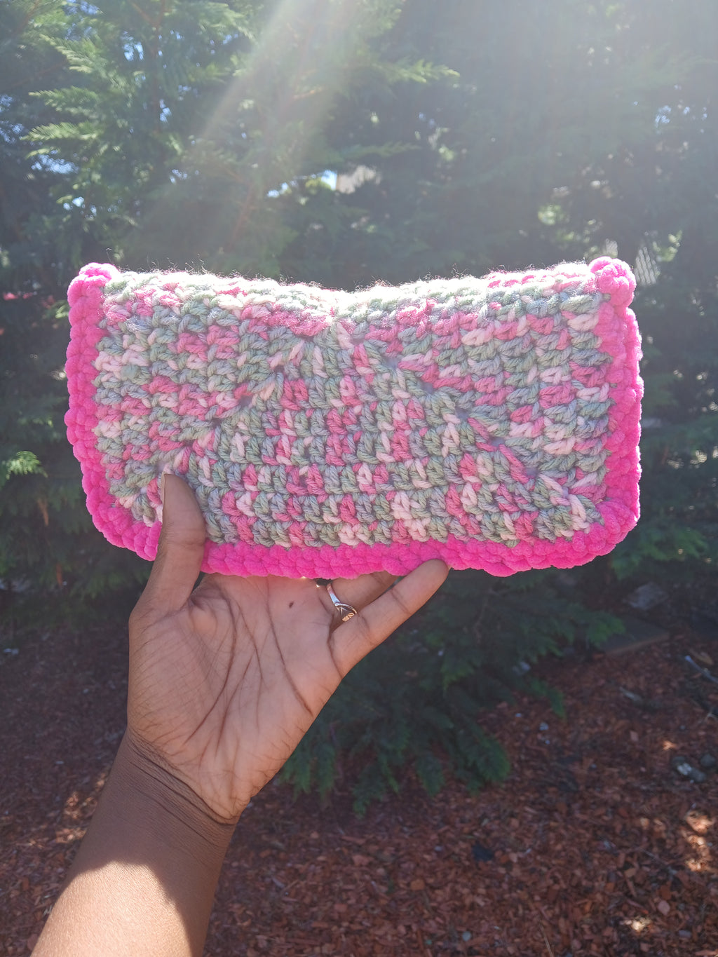 Pink and White Clutch Bag